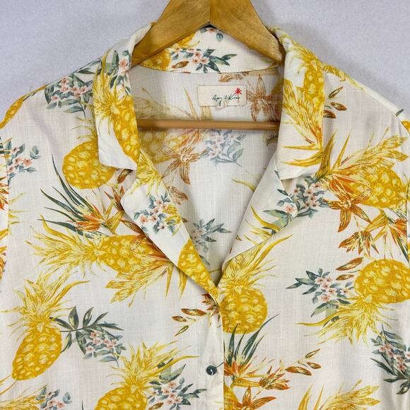 Woman's Linen Blend Pineapple Hawaiian Shirt - Size  Medium Tropical Vacation - Picture 2 of 9